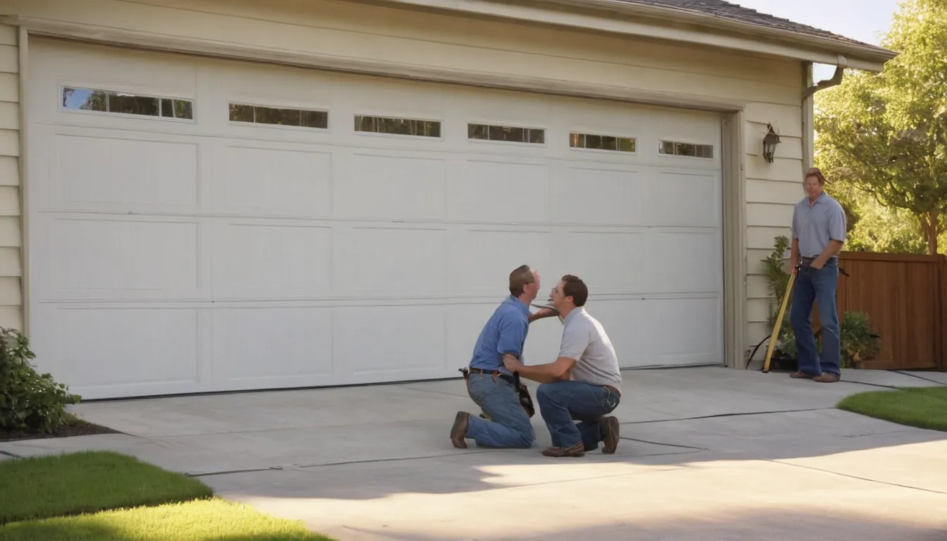 A local garage door provider checking the tracks on a residential garage door in the Hoffman Estates area