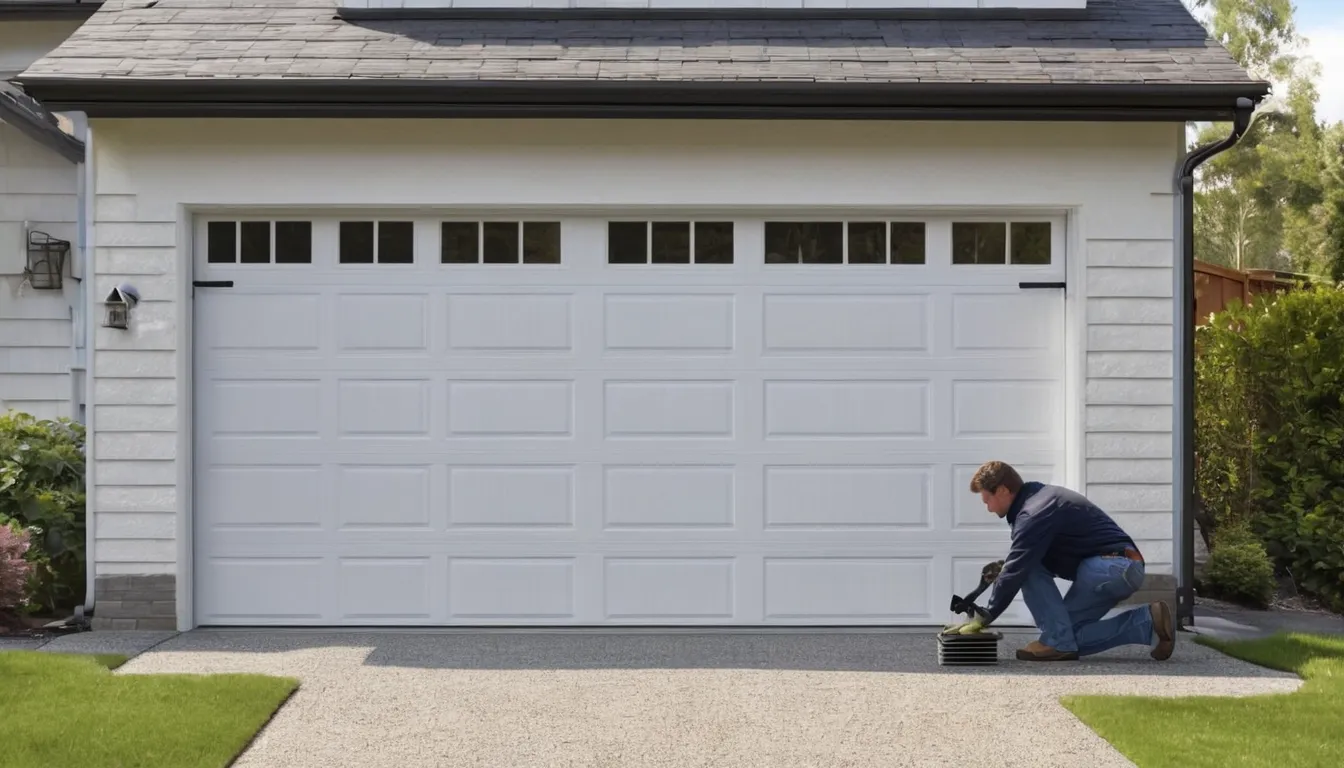 Garage door with a visibly broken torsion spring above the door in a Hoffman Estates home