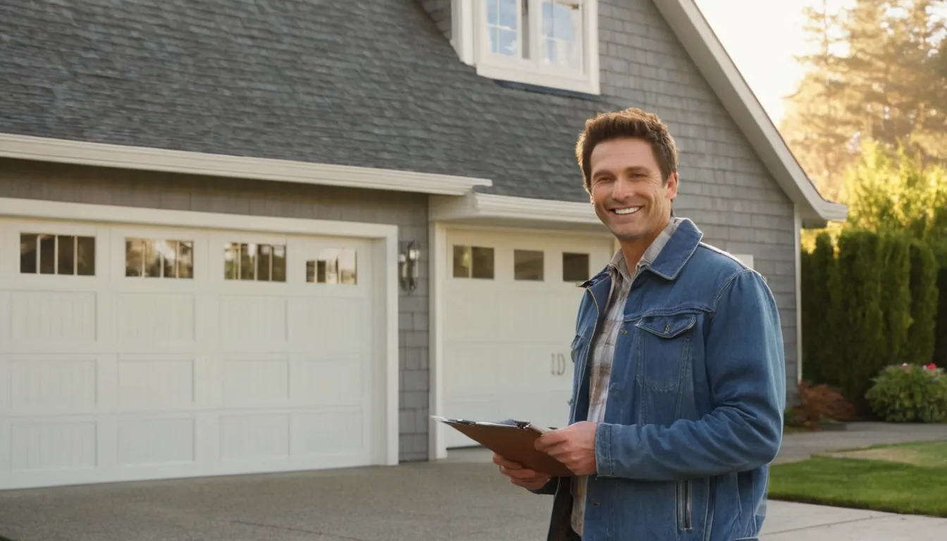 A friendly homeowner looking at a garage door outside a house in Hoffman Estates